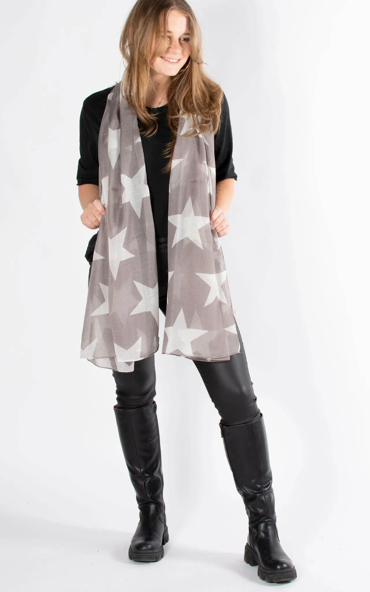 Large Star Print Scarf | Grey