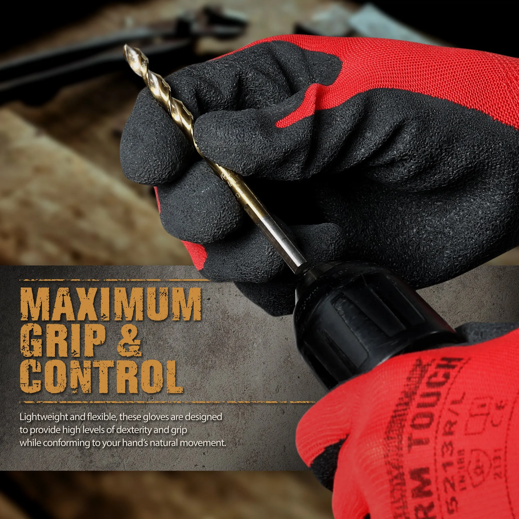 Latex Coated Work Gloves - Red/Black - 1 Pair