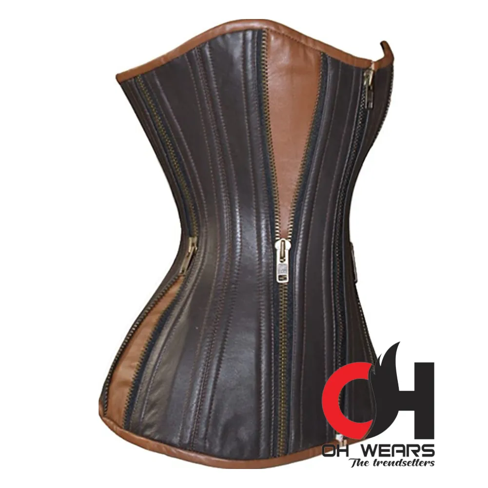 Leather Overbust Full Zipper Closure Corset