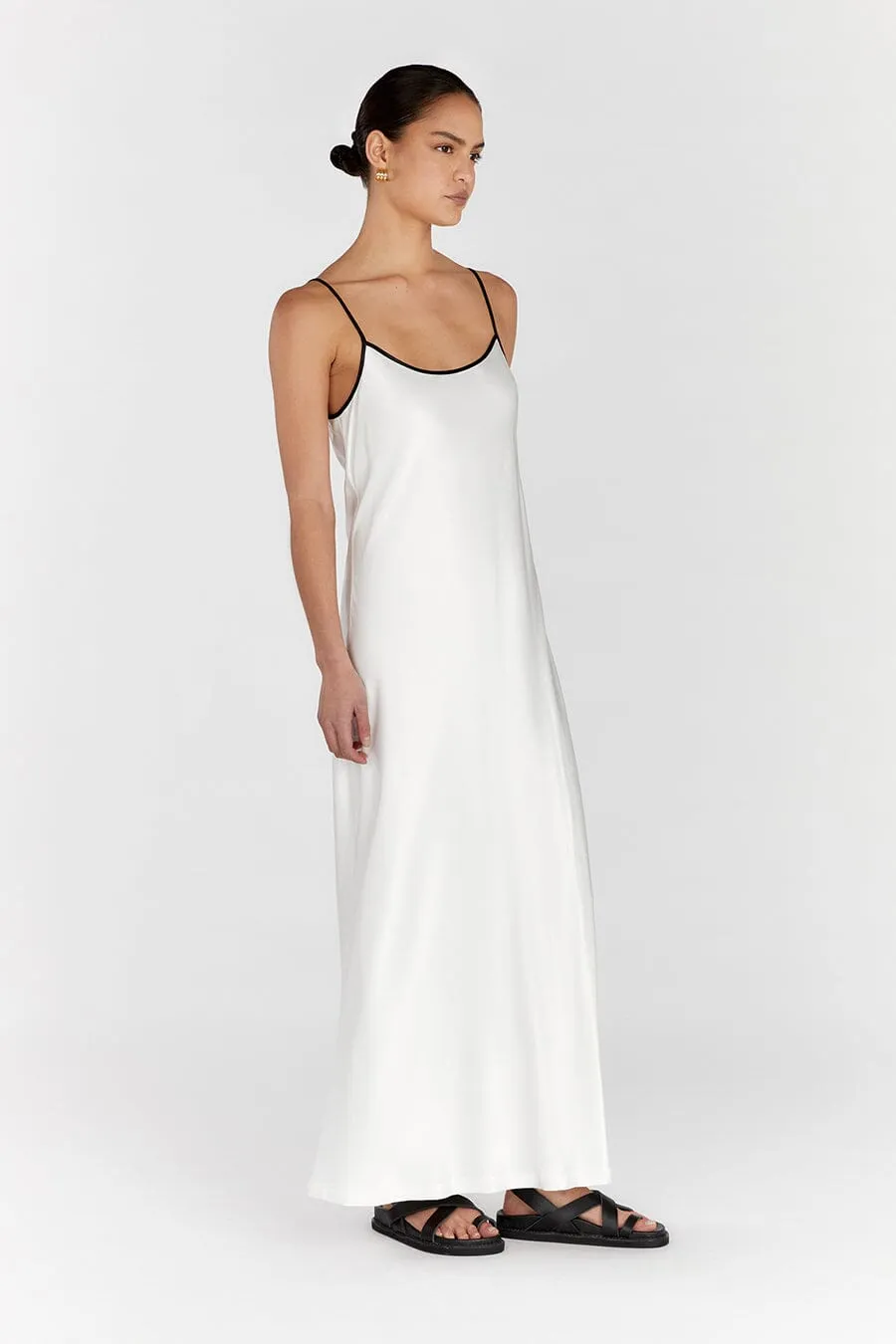 LETTY WHITE SATIN CONTRAST DRESS