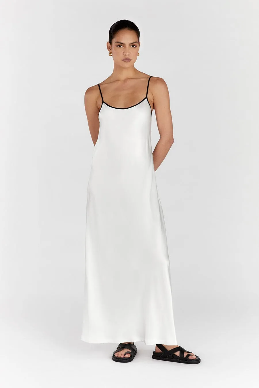 LETTY WHITE SATIN CONTRAST DRESS