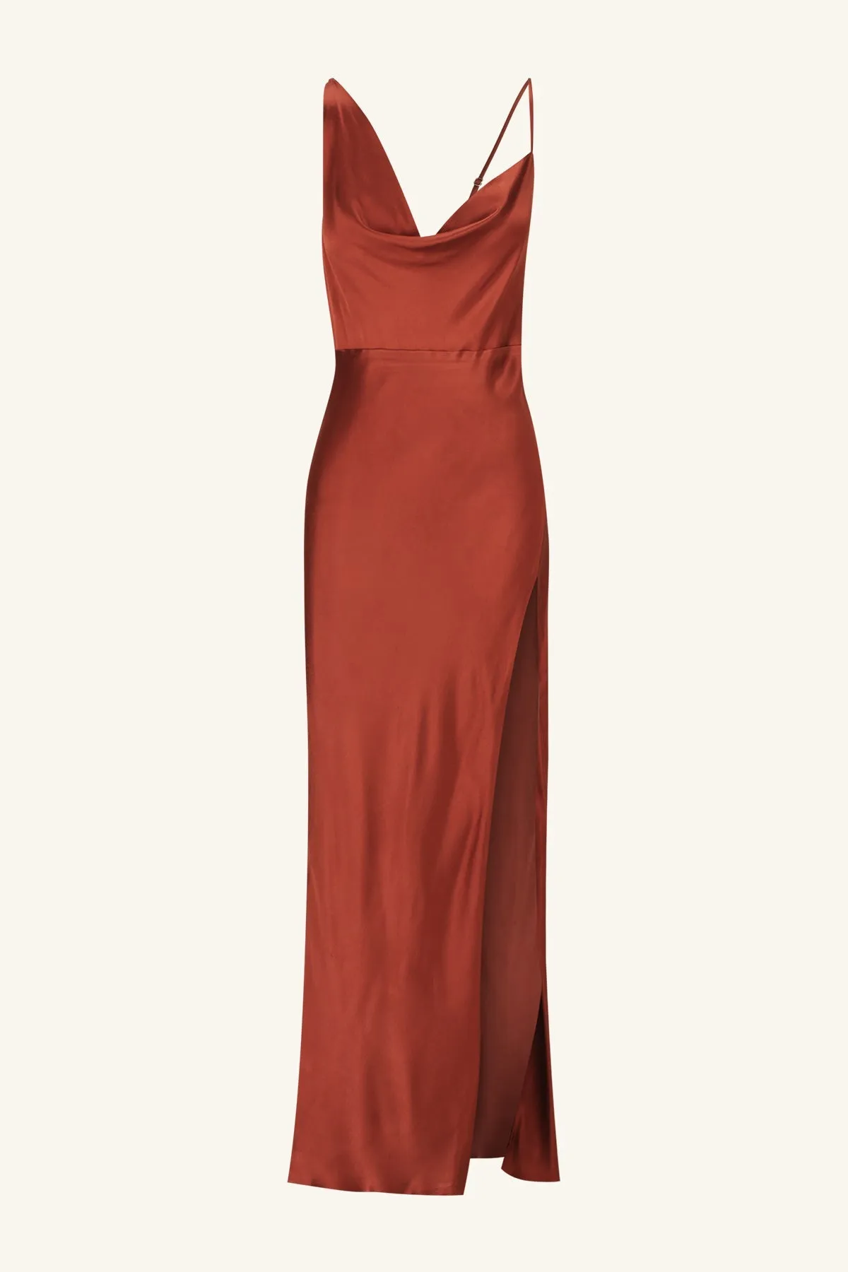 LINO DRAPED SIDE SPLIT MIDI DRESS - MAHOGANY