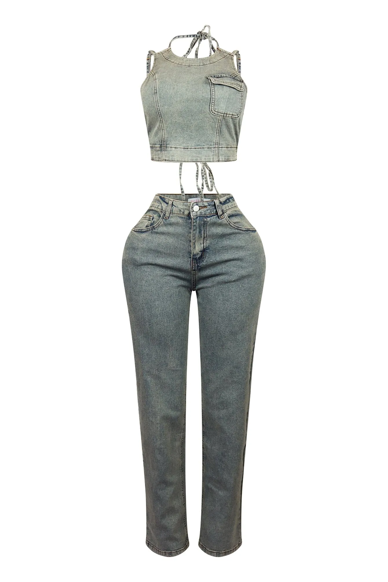 Lorna Denim Halter Top & Pants SET