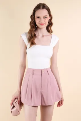 LUCCA BUTTONED PLEATED SHORTS IN DUSTY PINK