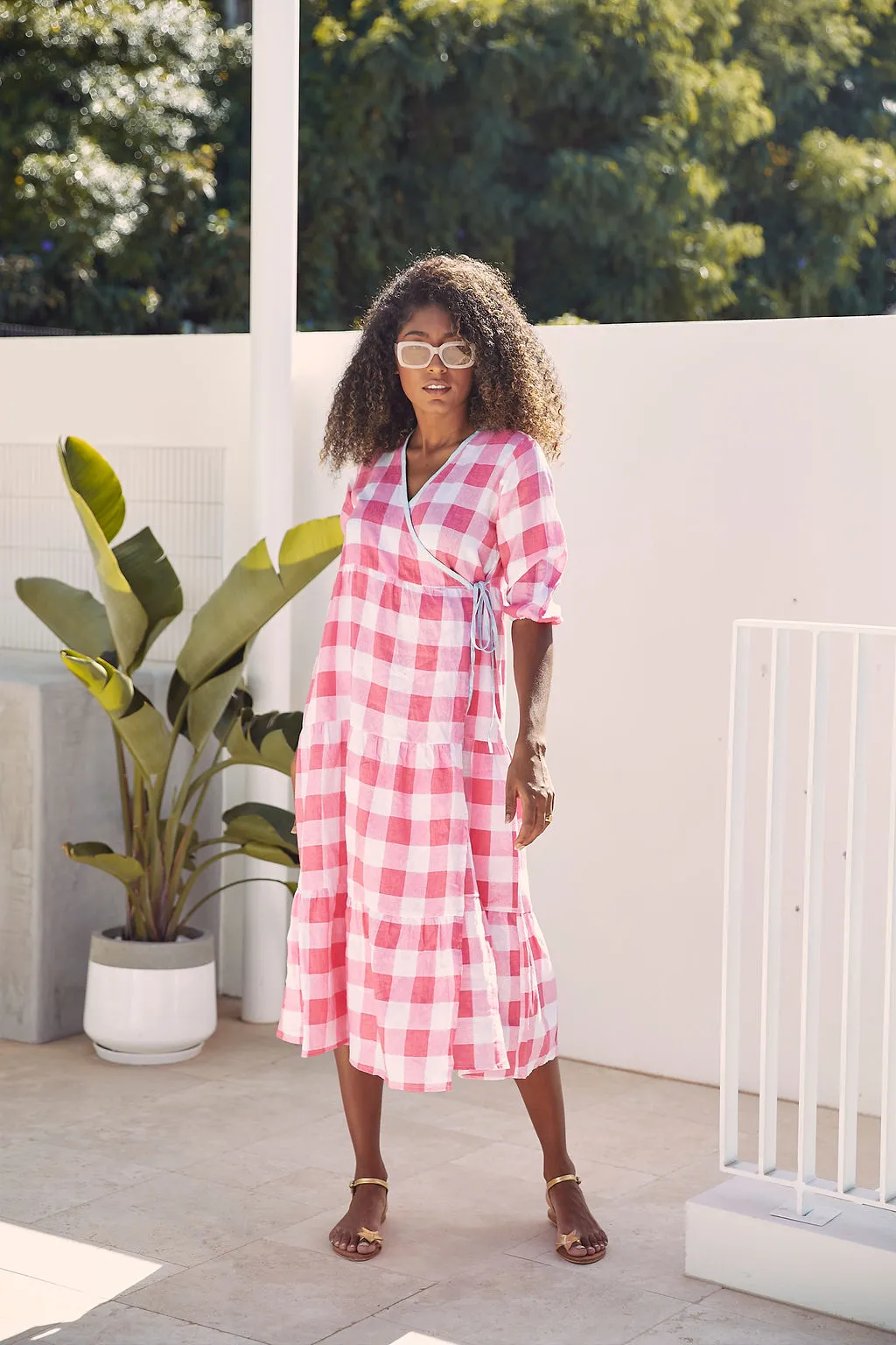 Maddie Dress - Pink Check Linen SALE