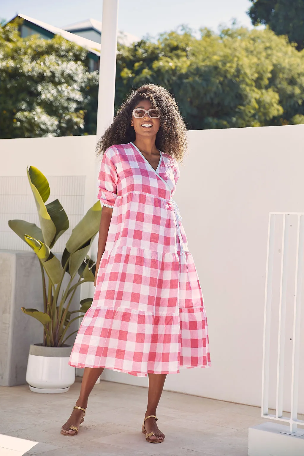 Maddie Dress - Pink Check Linen SALE