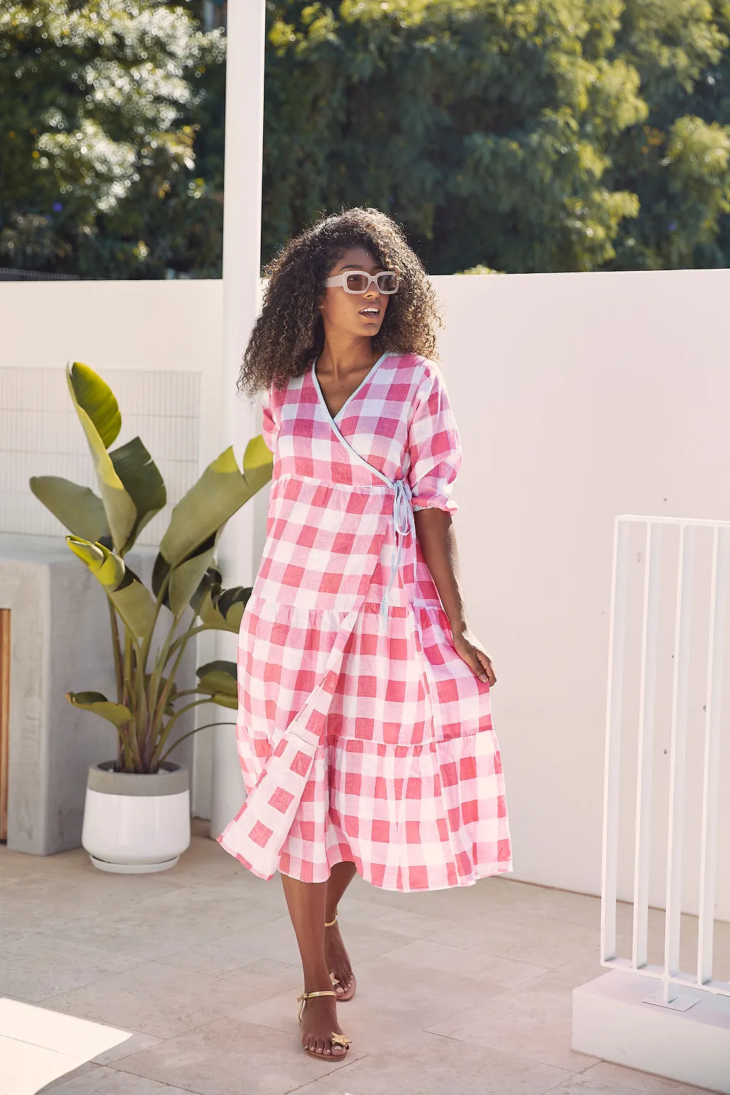 Maddie Dress - Pink Check Linen SALE