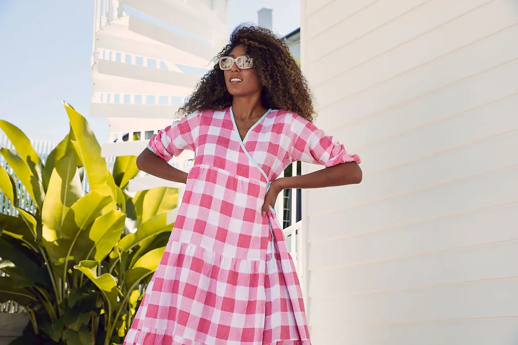 Maddie Dress - Pink Check Linen SALE