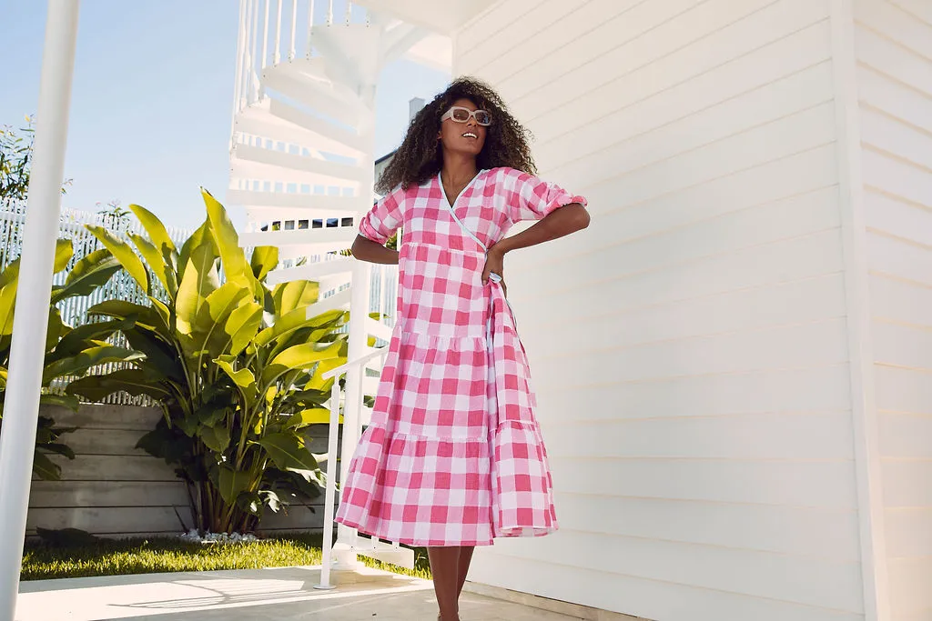 Maddie Dress - Pink Check Linen SALE