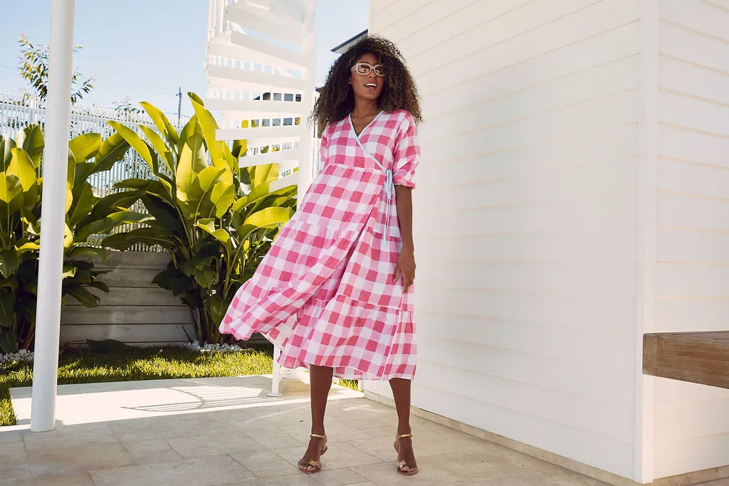 Maddie Dress - Pink Check Linen SALE