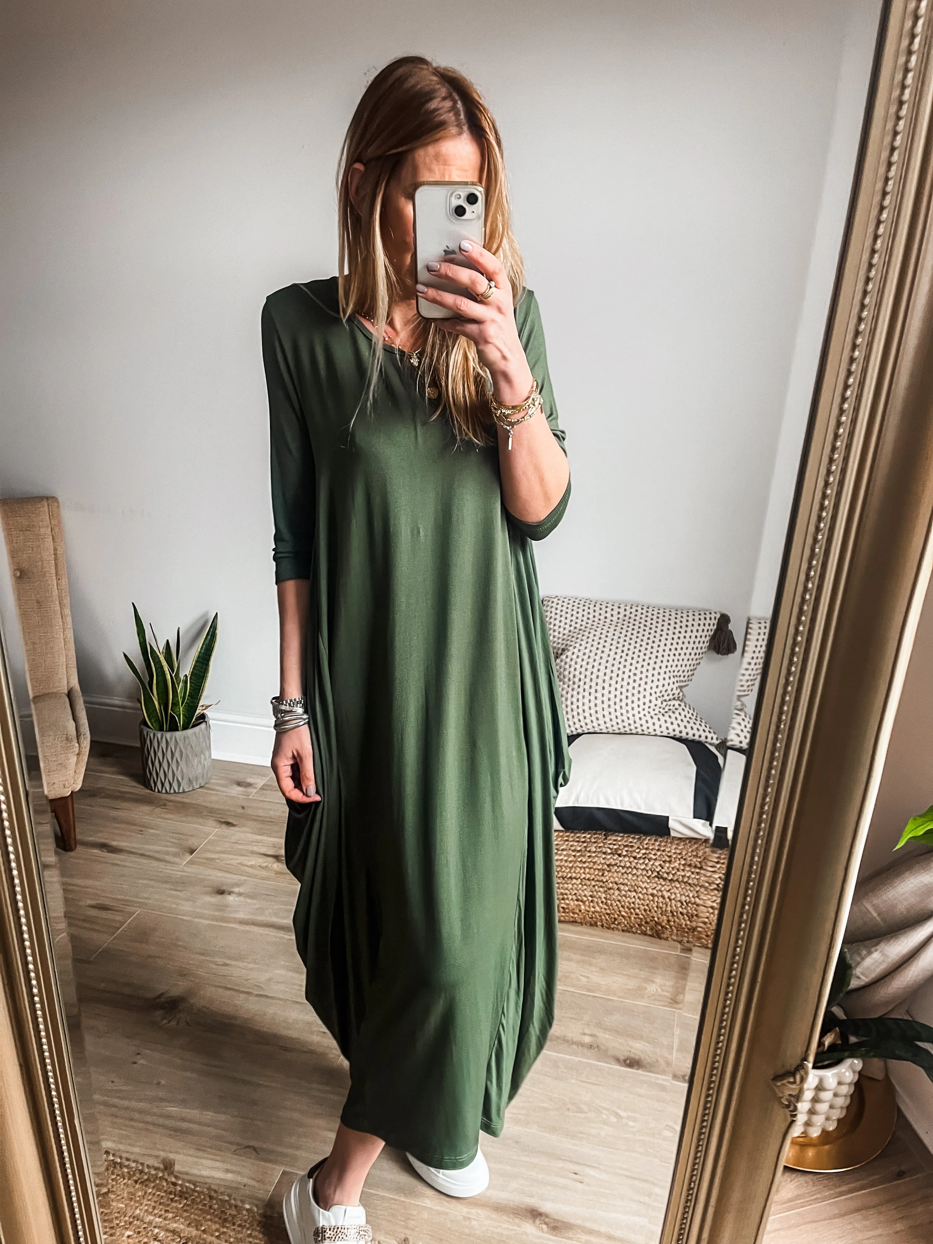 Magic Maxi - Cropped Sleeve Jersey Drape Dress