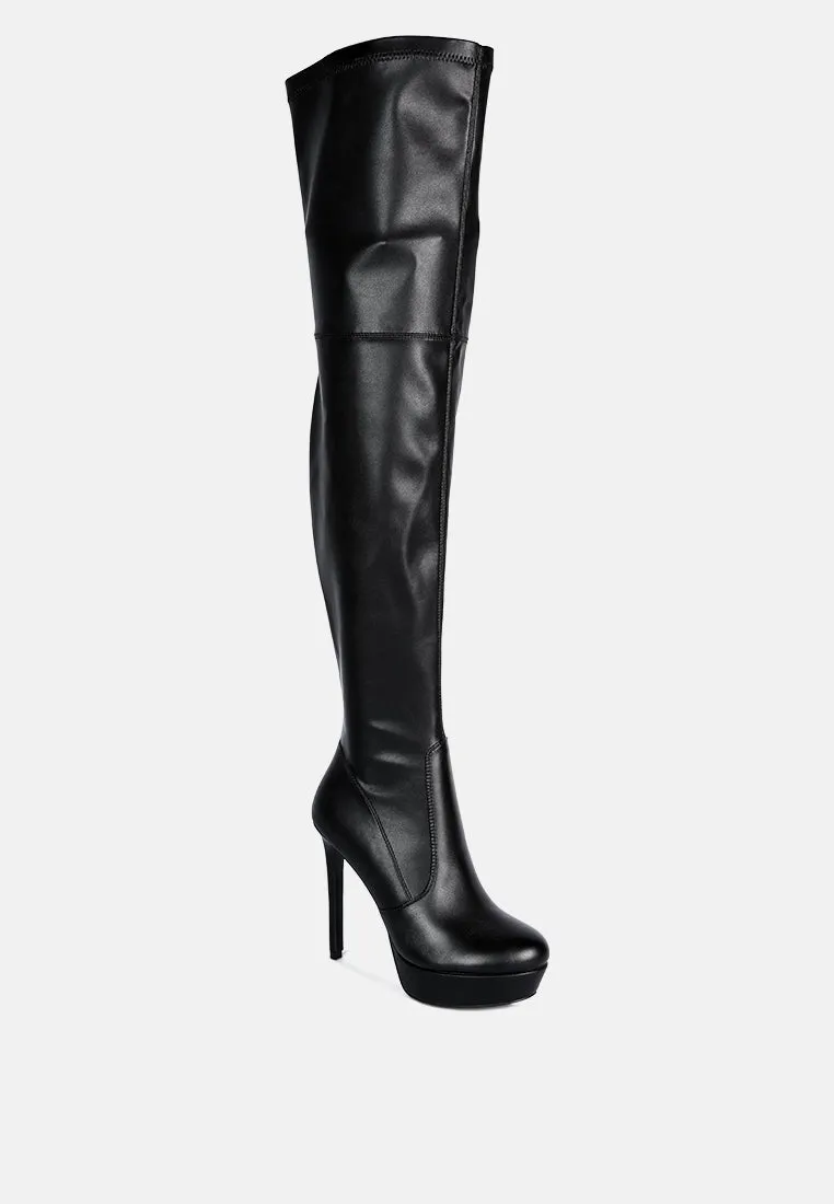 Marvelettes Faux Leather High Heeled Long Boots