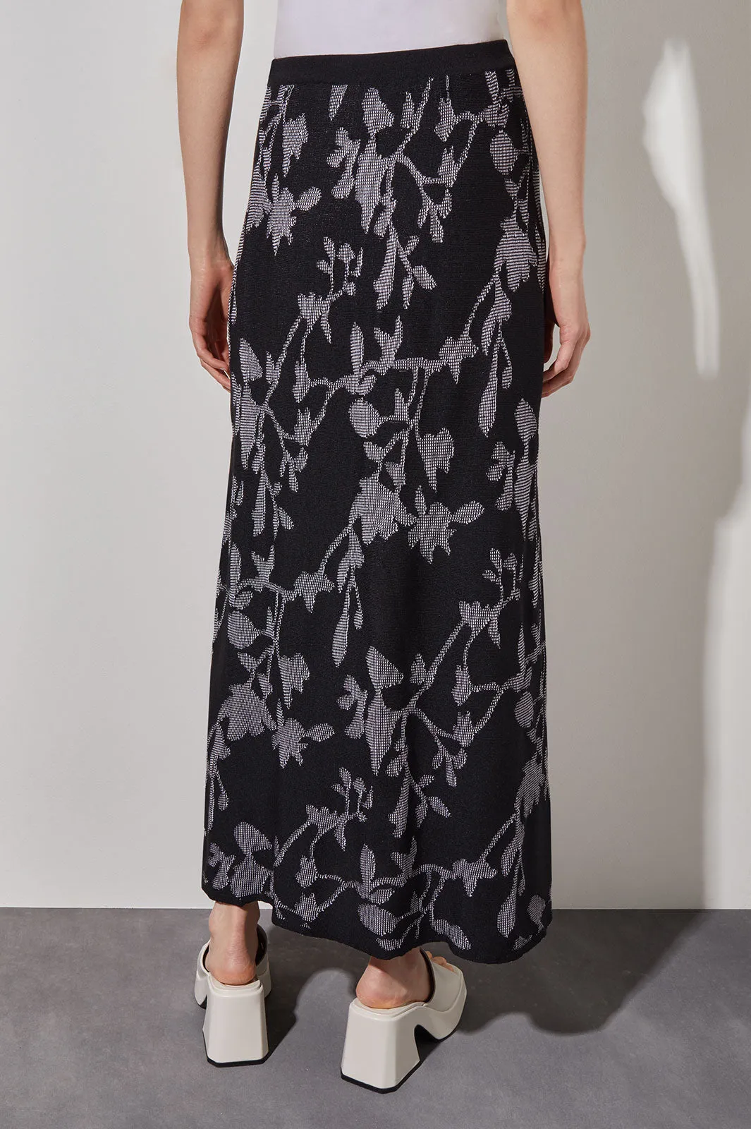 Maxi A-Line Skirt - Floral Jacquard Soft Knit