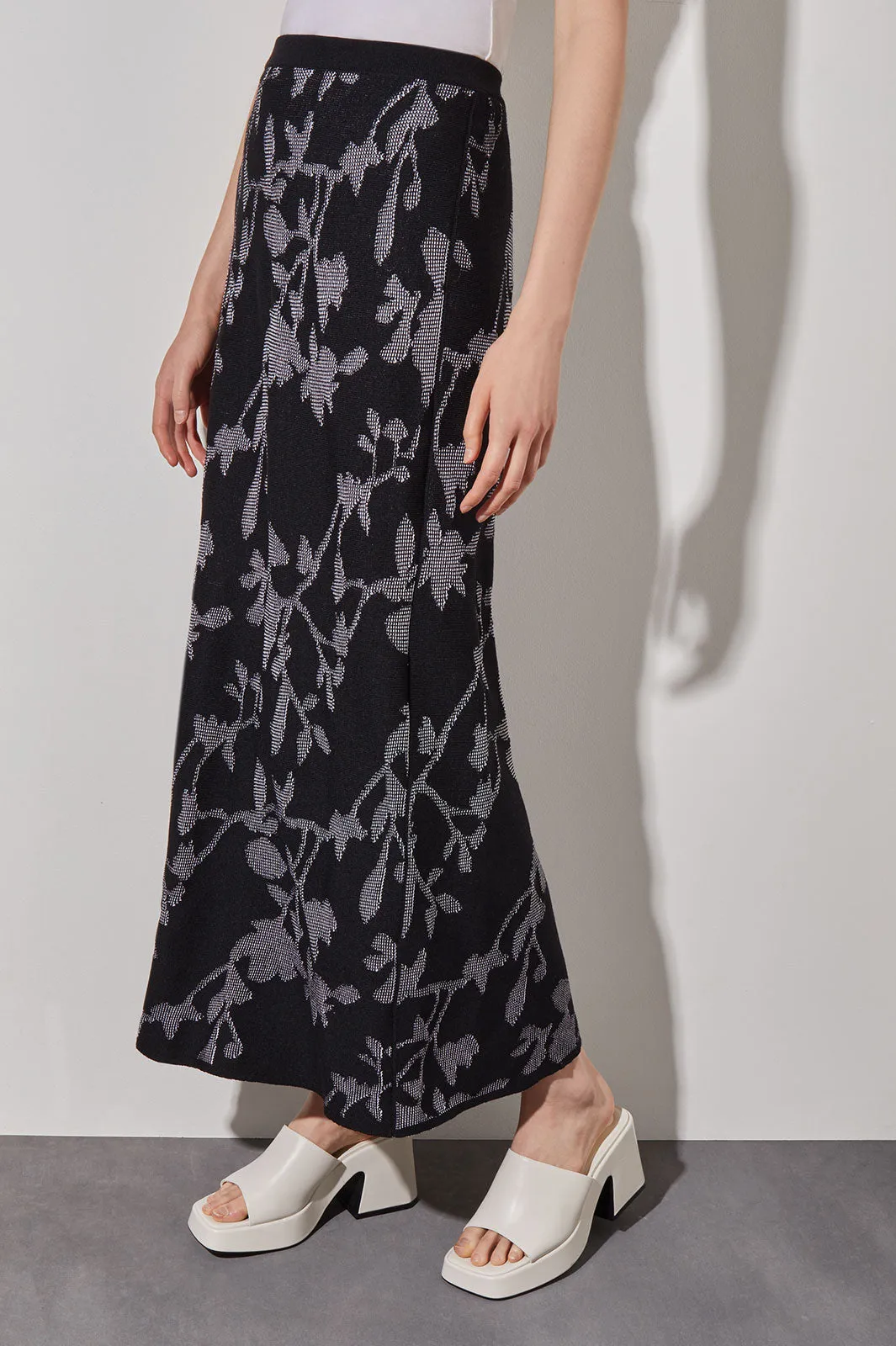 Maxi A-Line Skirt - Floral Jacquard Soft Knit