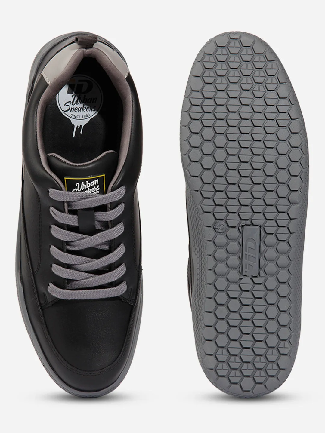 Men's Black Textured Leather Sneaker (ID3096)