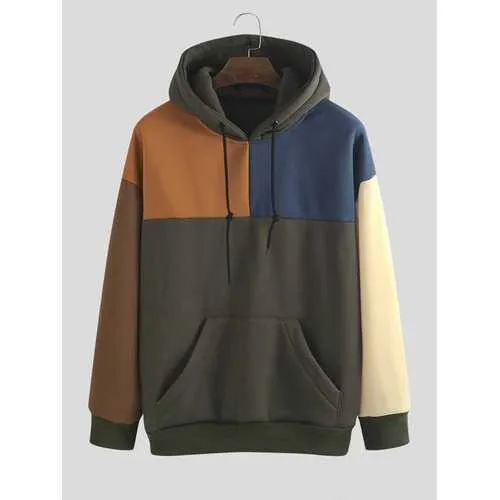 Mens Patchwork Contrast Color Hoodies