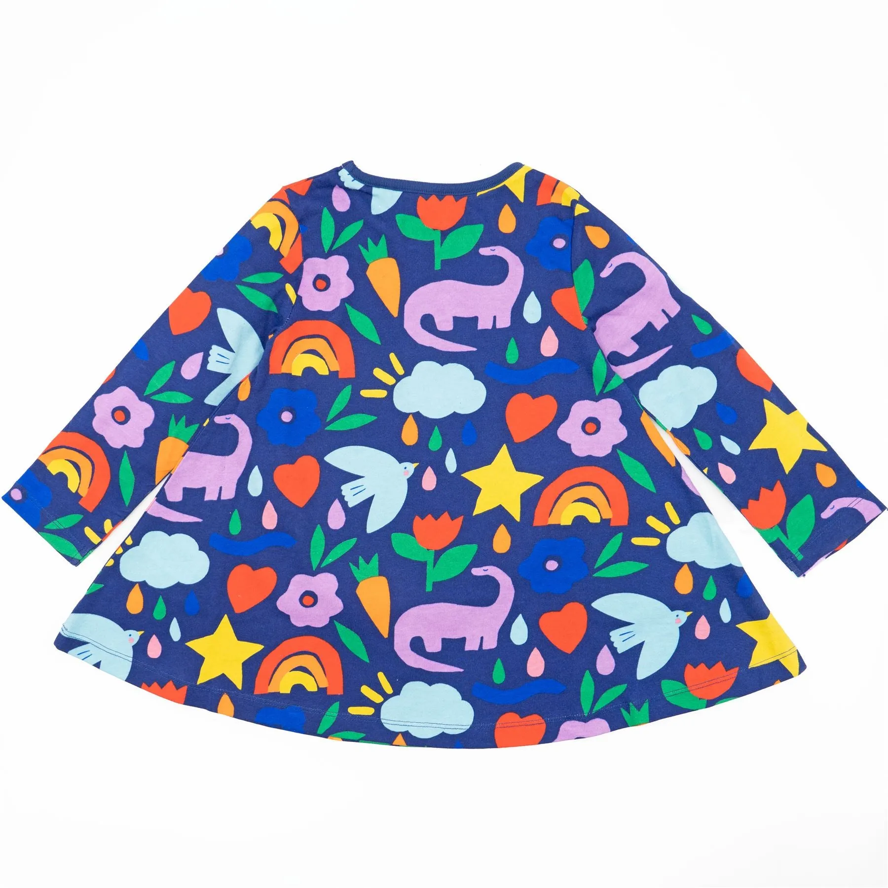 Mini Boden Girls Happy Dino Blue Long Sleeve Flare Dresses