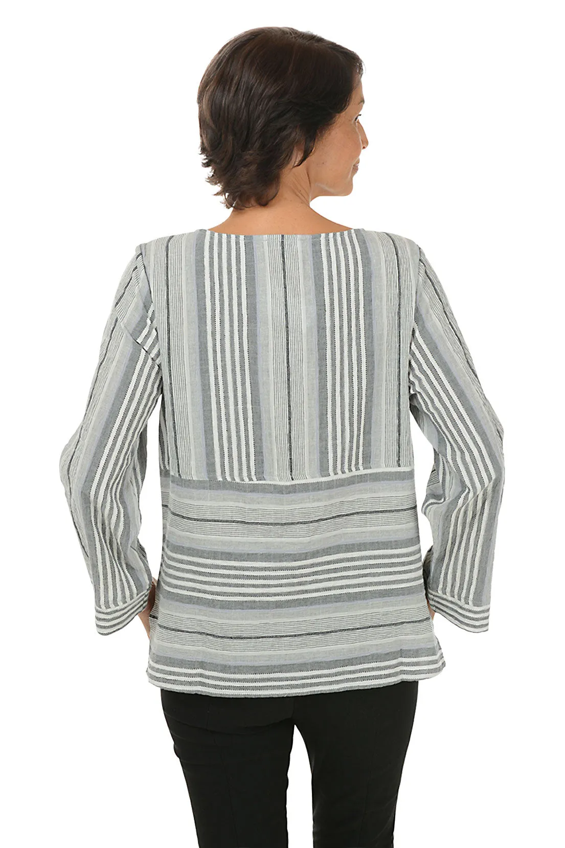 Mixed Stripe Pocket High-Low Blouse