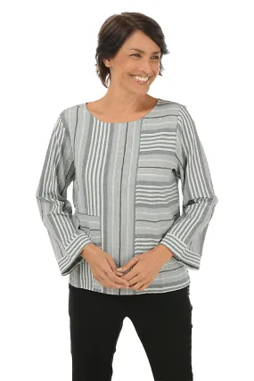 Mixed Stripe Pocket High-Low Blouse