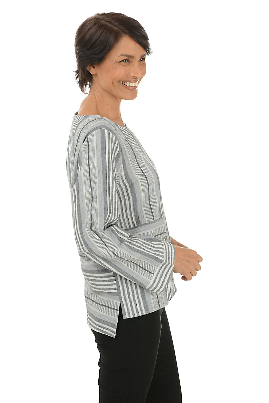 Mixed Stripe Pocket High-Low Blouse