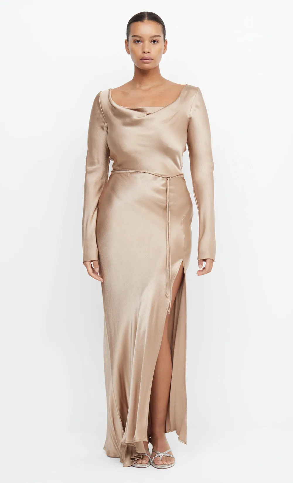 MOON DANCE LONG SLEEVE MAXI DRESS - GOLDEN