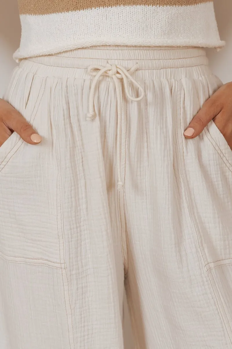 MUSE Cream Drawstring Parachute Pants - FINAL SALE