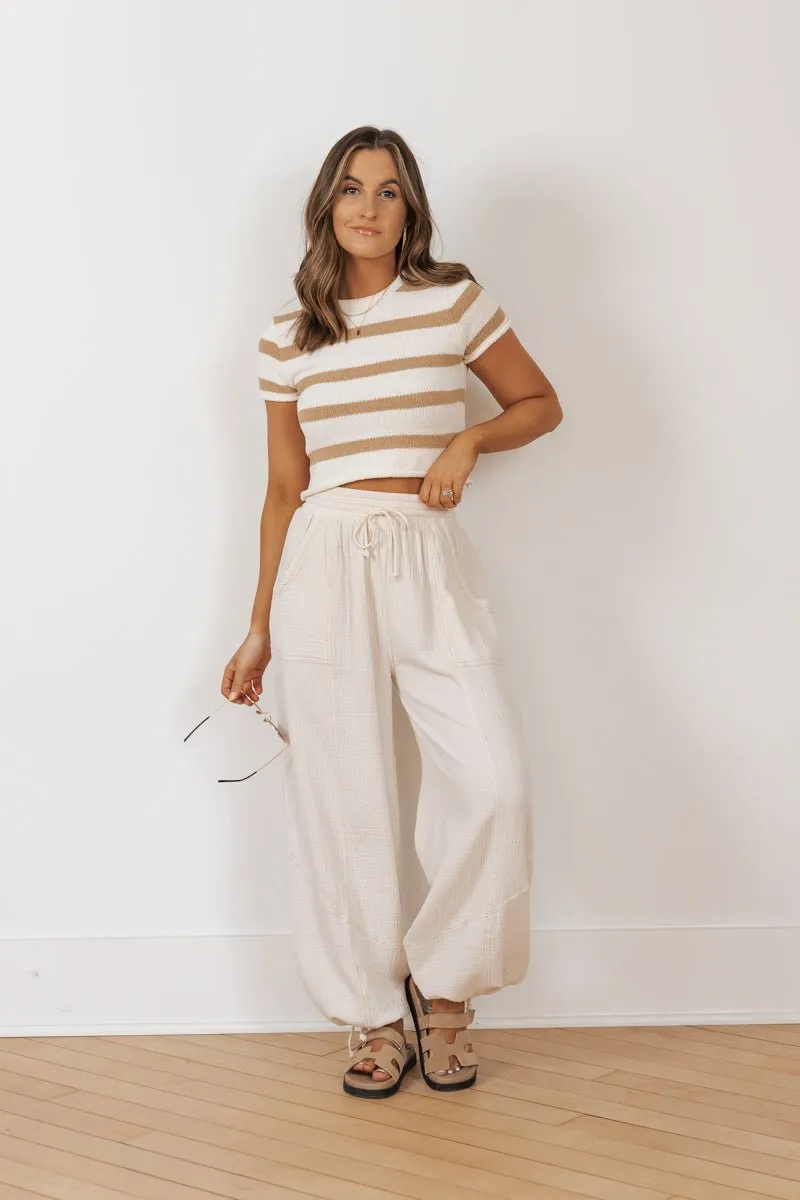 MUSE Cream Drawstring Parachute Pants - FINAL SALE