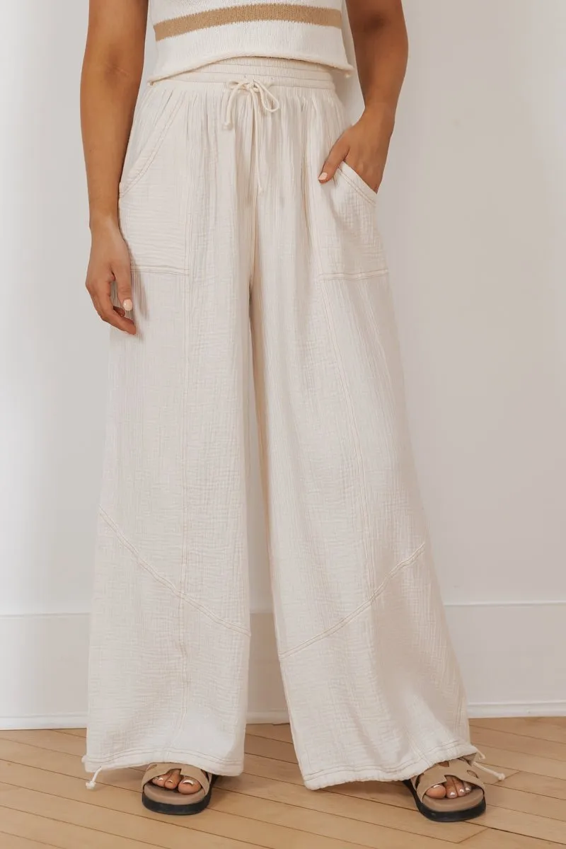 MUSE Cream Drawstring Parachute Pants - FINAL SALE