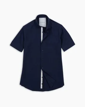 Navy Crushed Seersucker Twin-Trim Short Sleeve Shirt