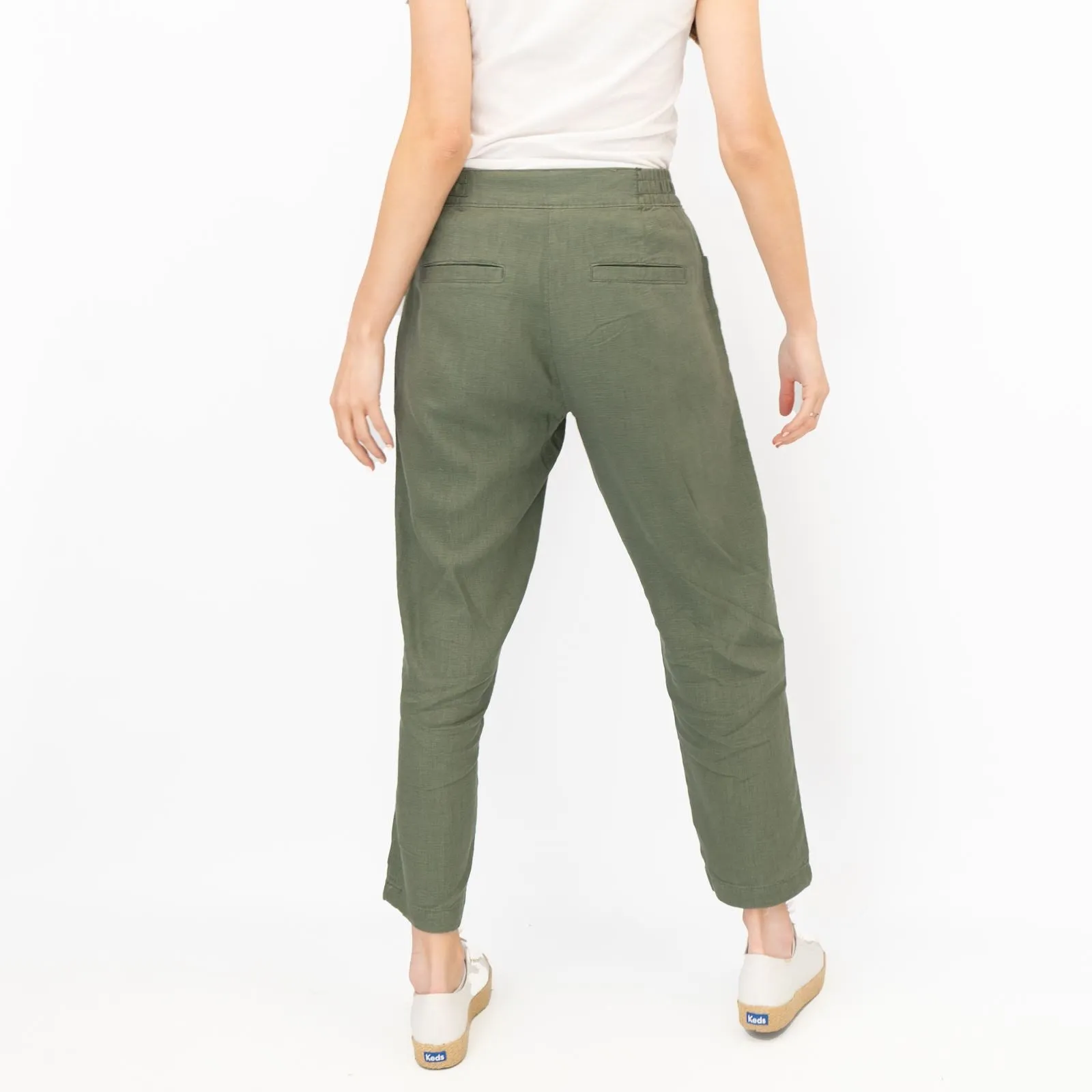 Next Linen Trousers Straight Leg Khaki