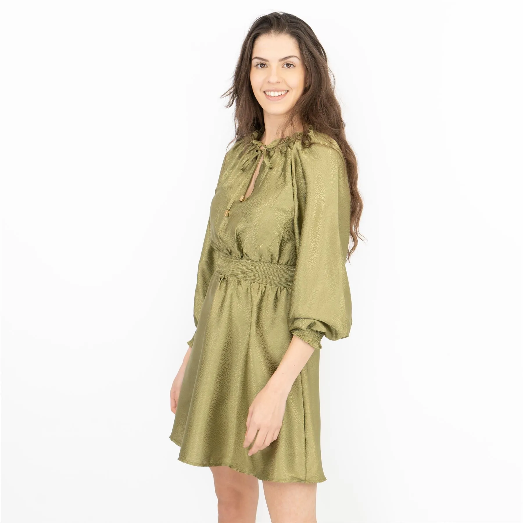 Next Long Sleeve Green Jacquard Flare Dress