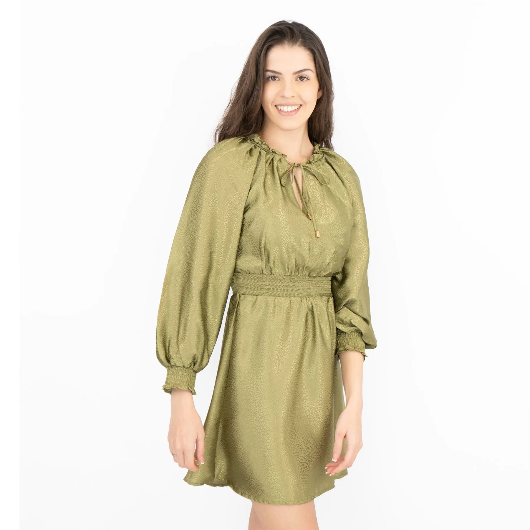 Next Long Sleeve Green Jacquard Flare Dress