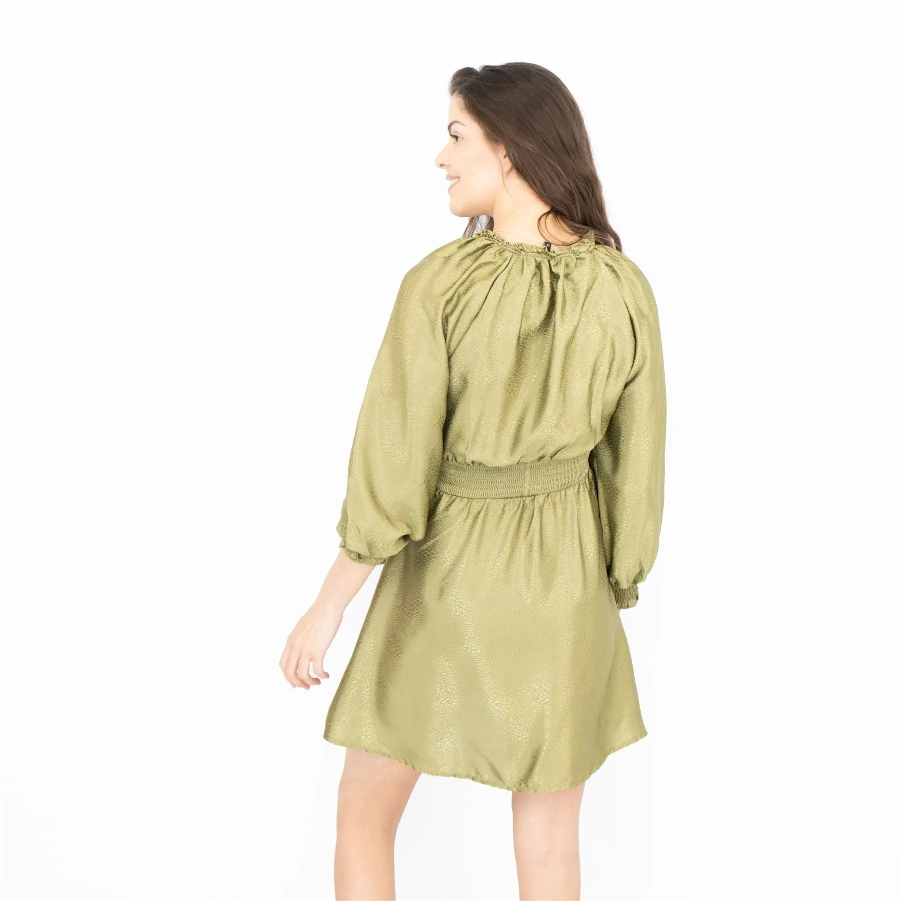 Next Long Sleeve Green Jacquard Flare Dress