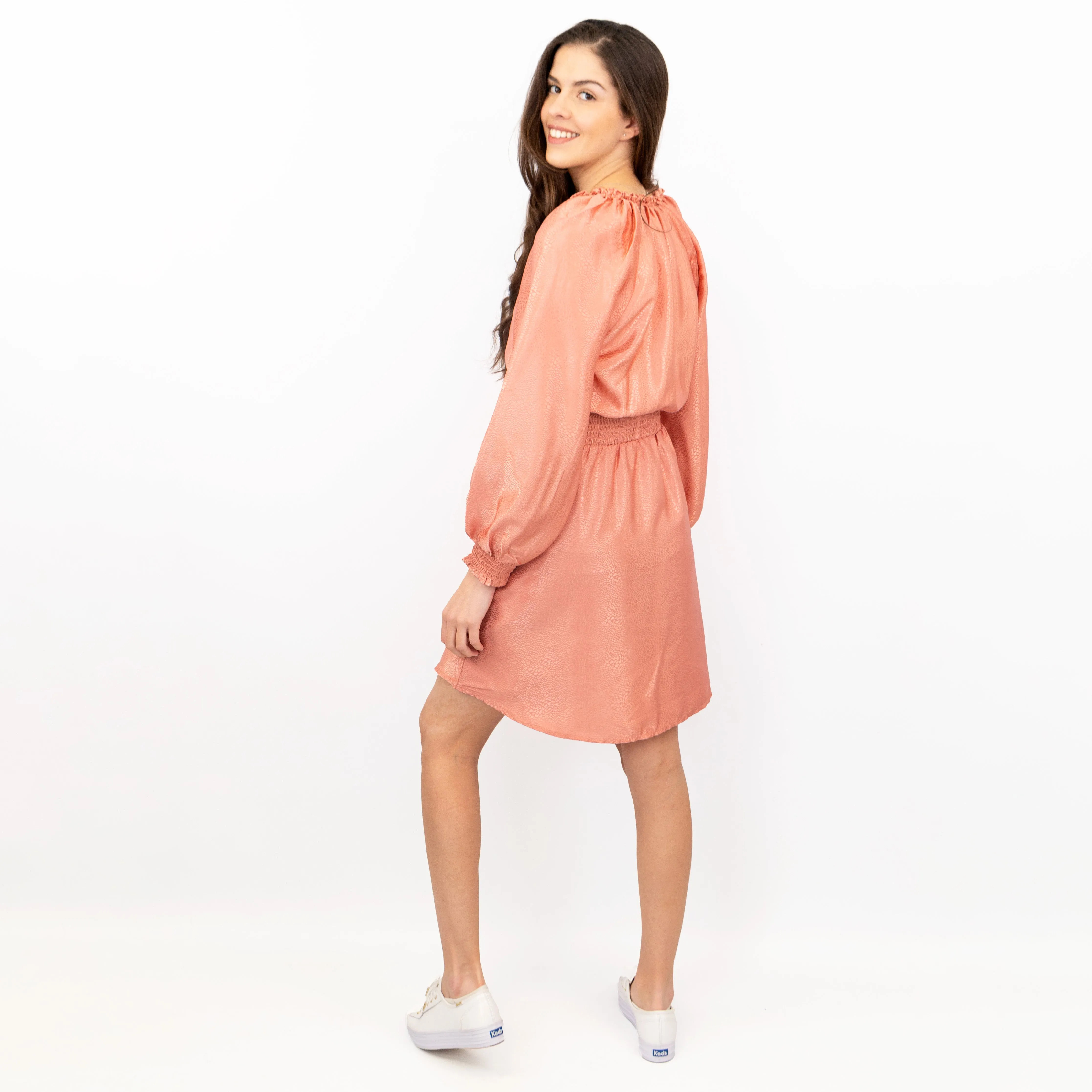 Next Long Sleeve Pink Jacquard Lightweight Flare Dress