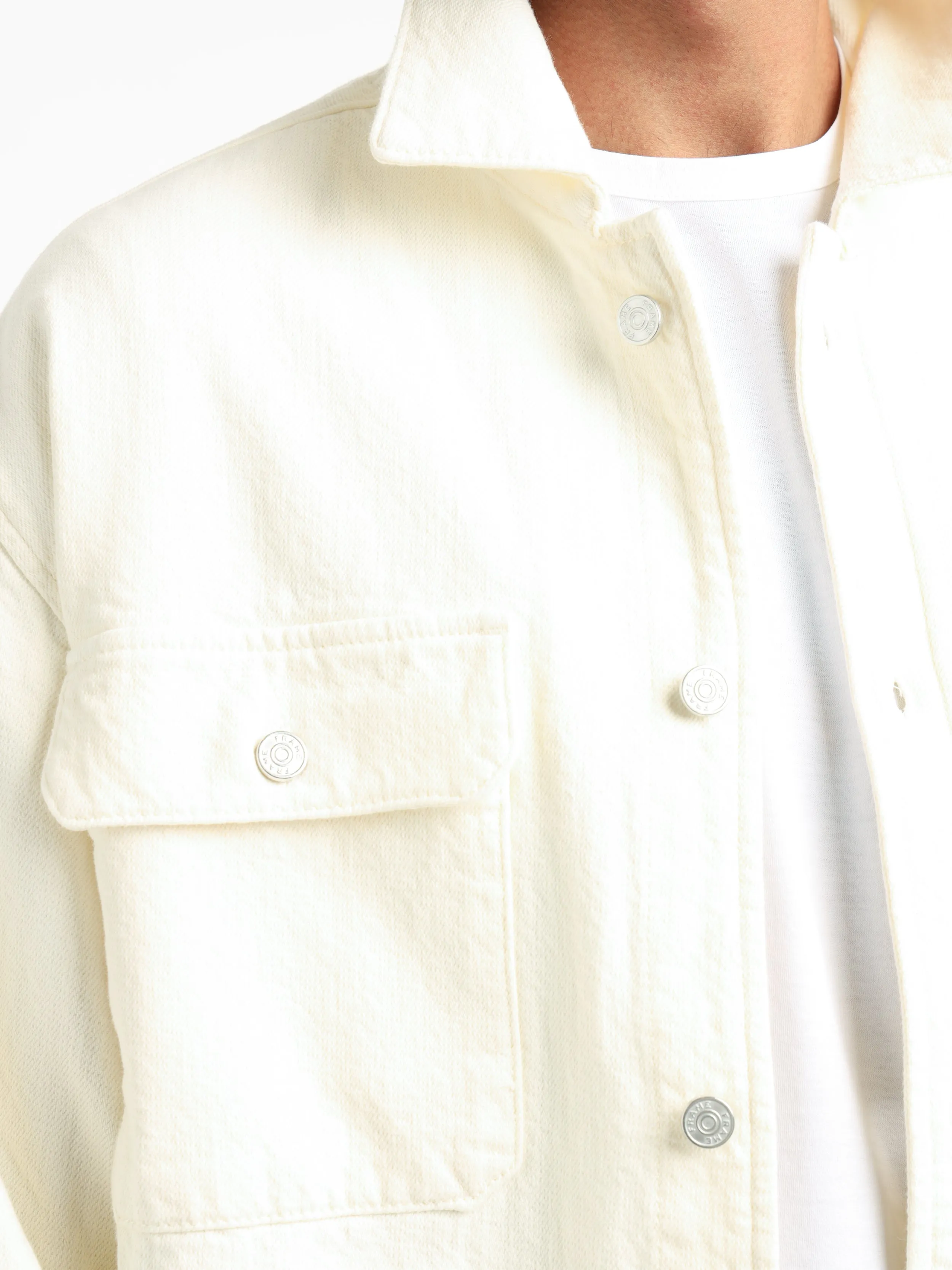 Off White Textured Terry Overshirt