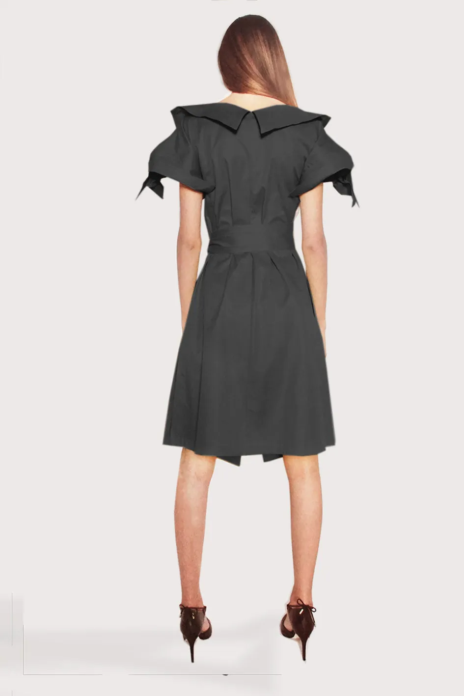 Origami Cotton Tailored Dress / Black