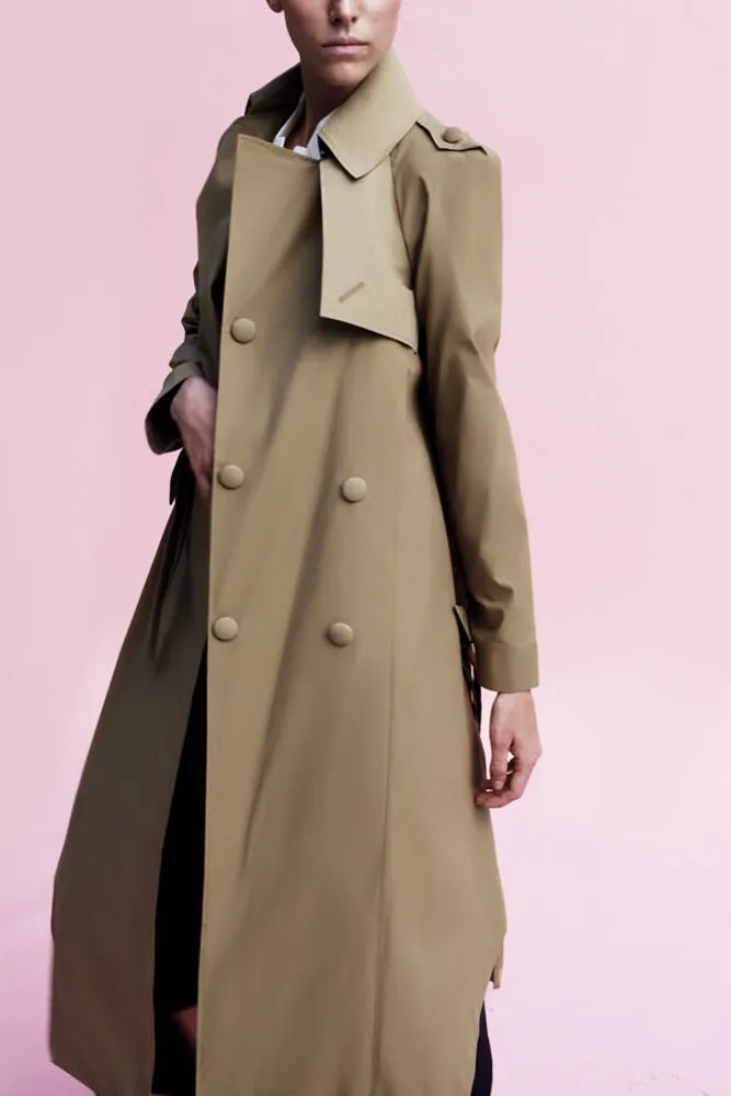 Origami Water Repellent Cotton Giabadine Trench Coat / Khaki