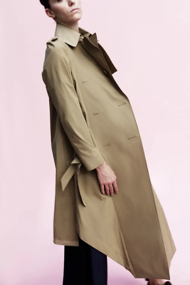 Origami Water Repellent Cotton Giabadine Trench Coat / Khaki