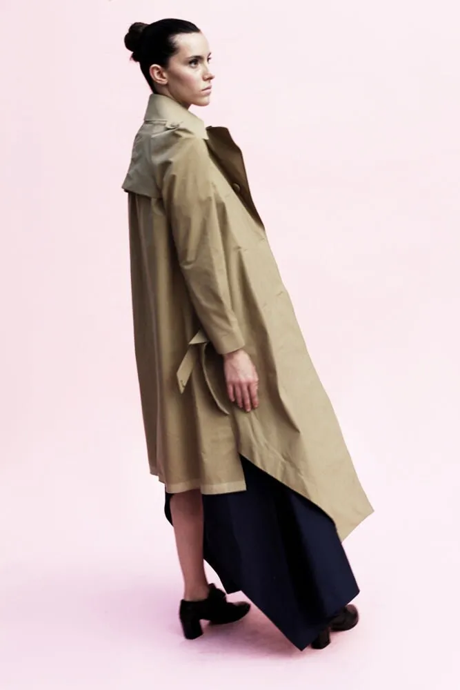 Origami Water Repellent Cotton Giabadine Trench Coat / Khaki