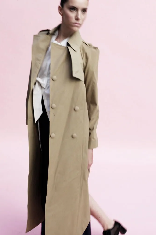 Origami Water Repellent Cotton Giabadine Trench Coat / Khaki