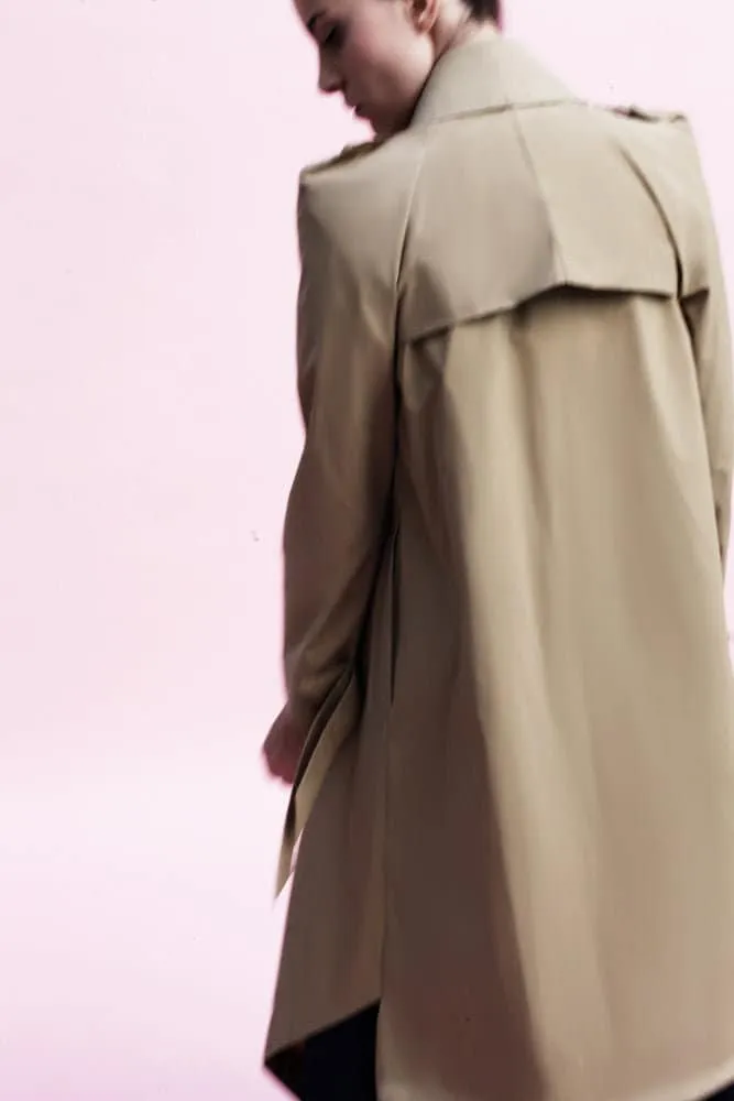 Origami Water Repellent Cotton Giabadine Trench Coat / Khaki