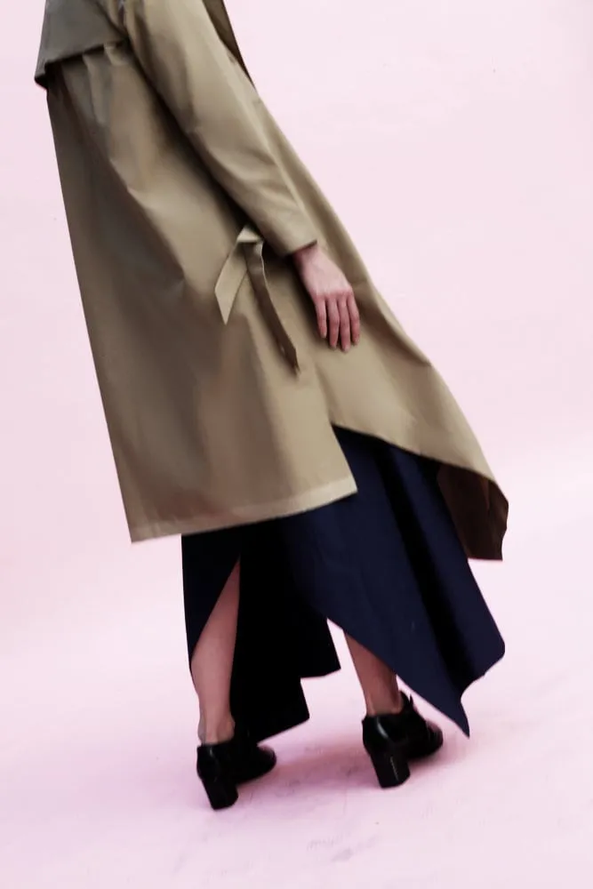 Origami Water Repellent Cotton Giabadine Trench Coat / Khaki