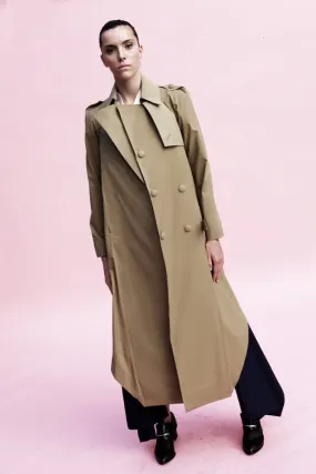 Origami Water Repellent Cotton Giabadine Trench Coat / Khaki