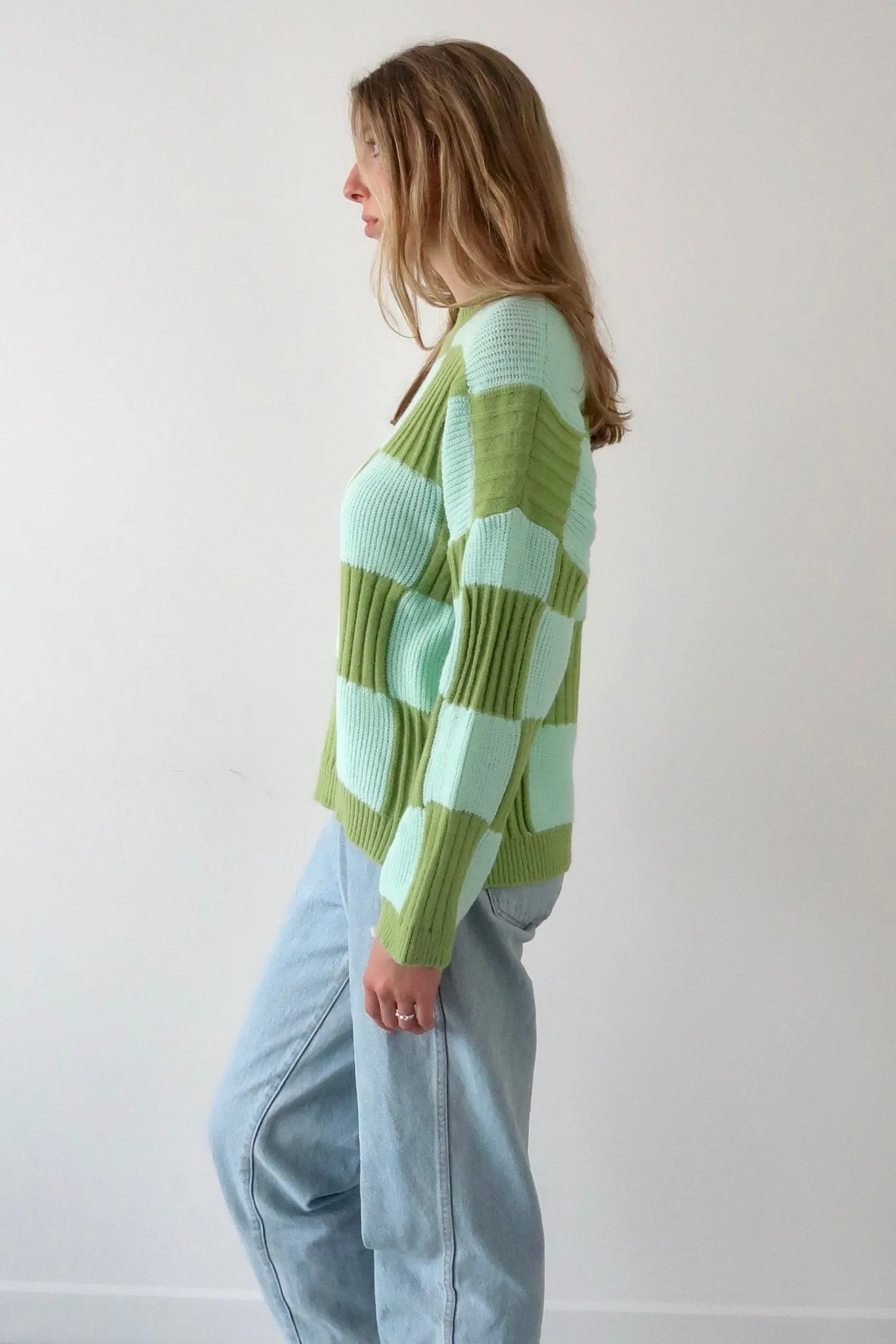 Oversize check knit sweater