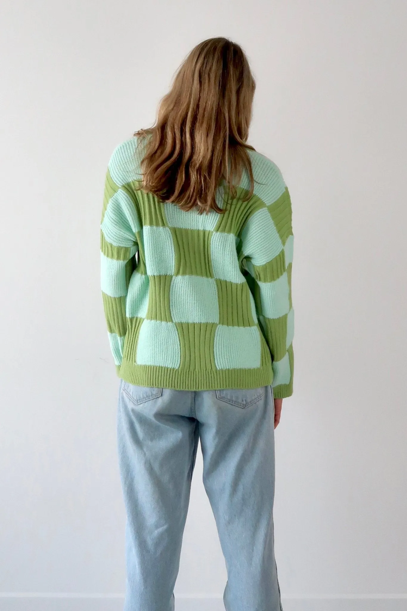 Oversize check knit sweater