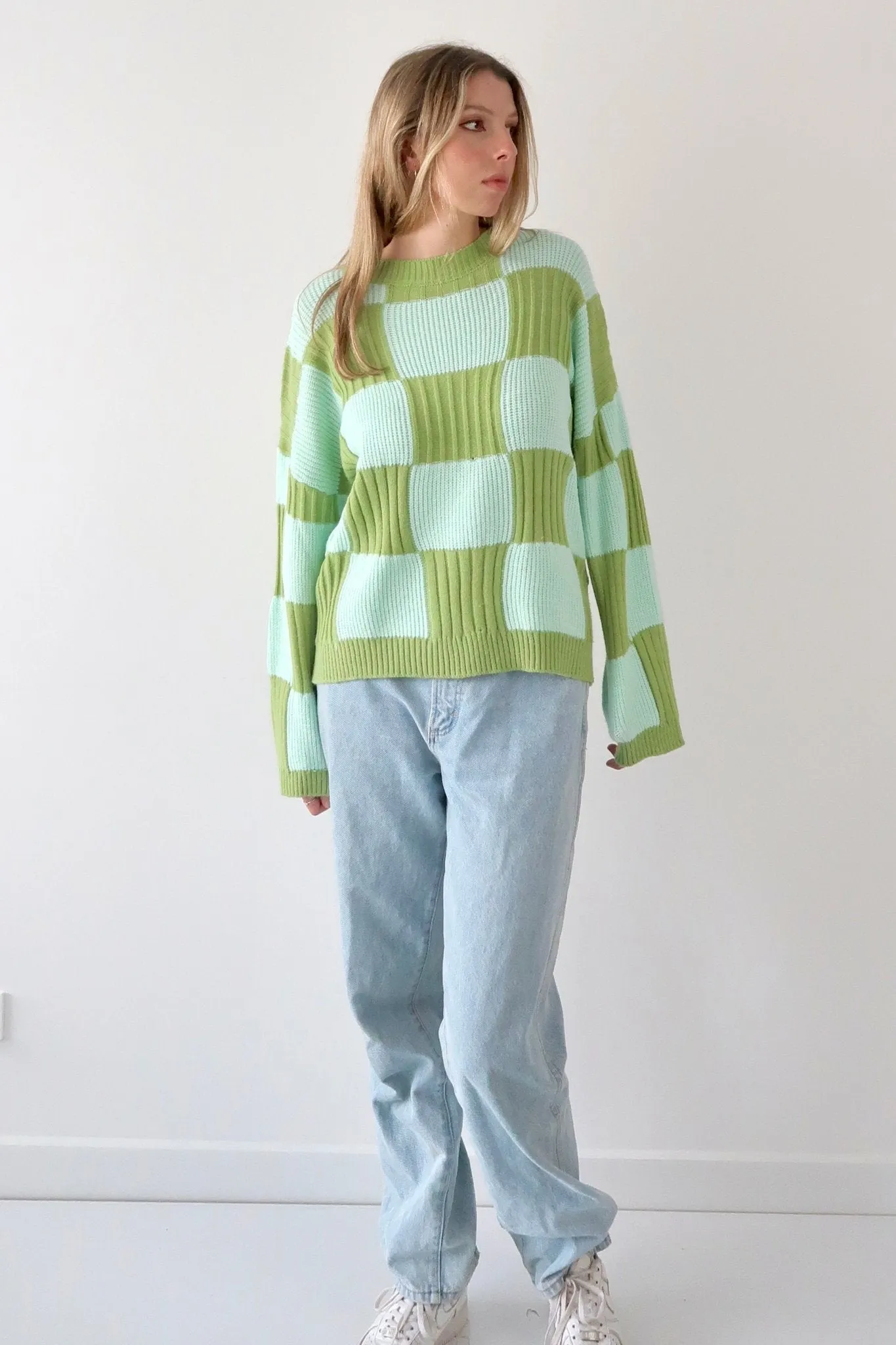 Oversize check knit sweater