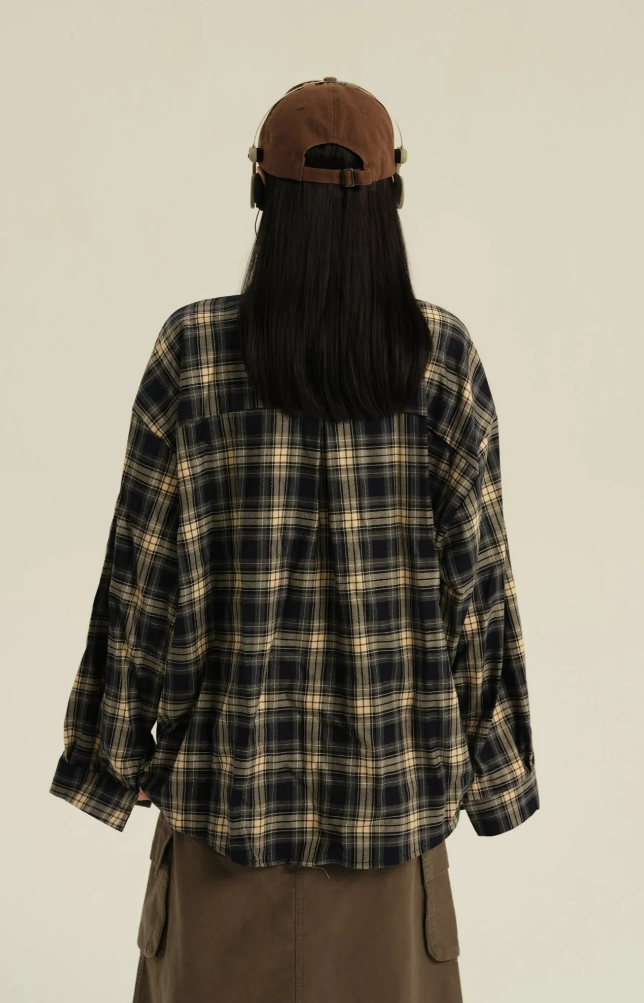 Oversized Single Pocket Plaid Shirt