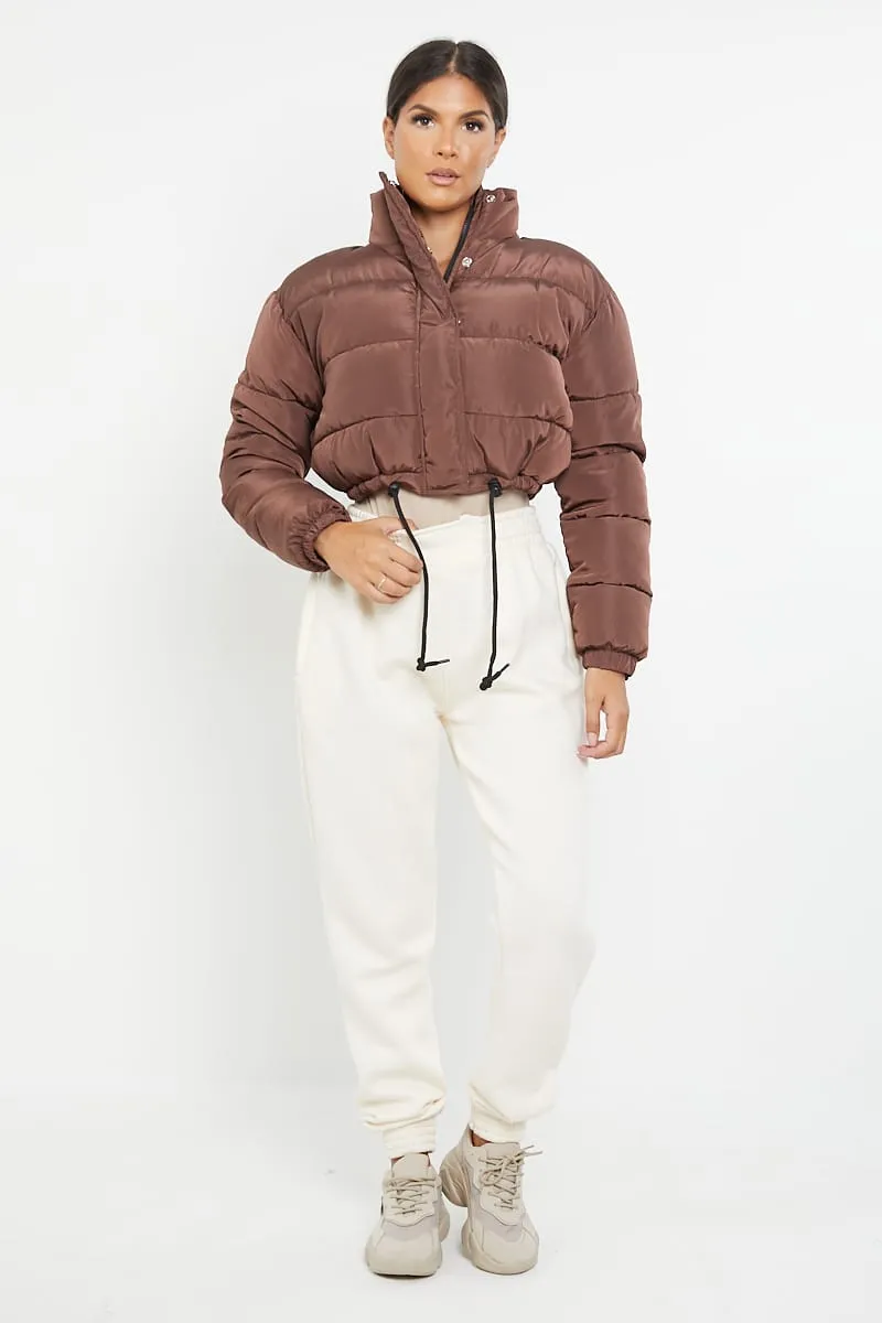 PADDED CROP PUFFER JACKET- CHOCOLATE