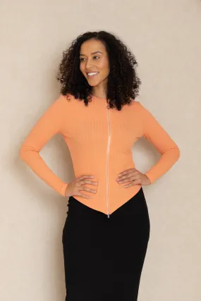 Peach Double Ribbed Zipper Tee