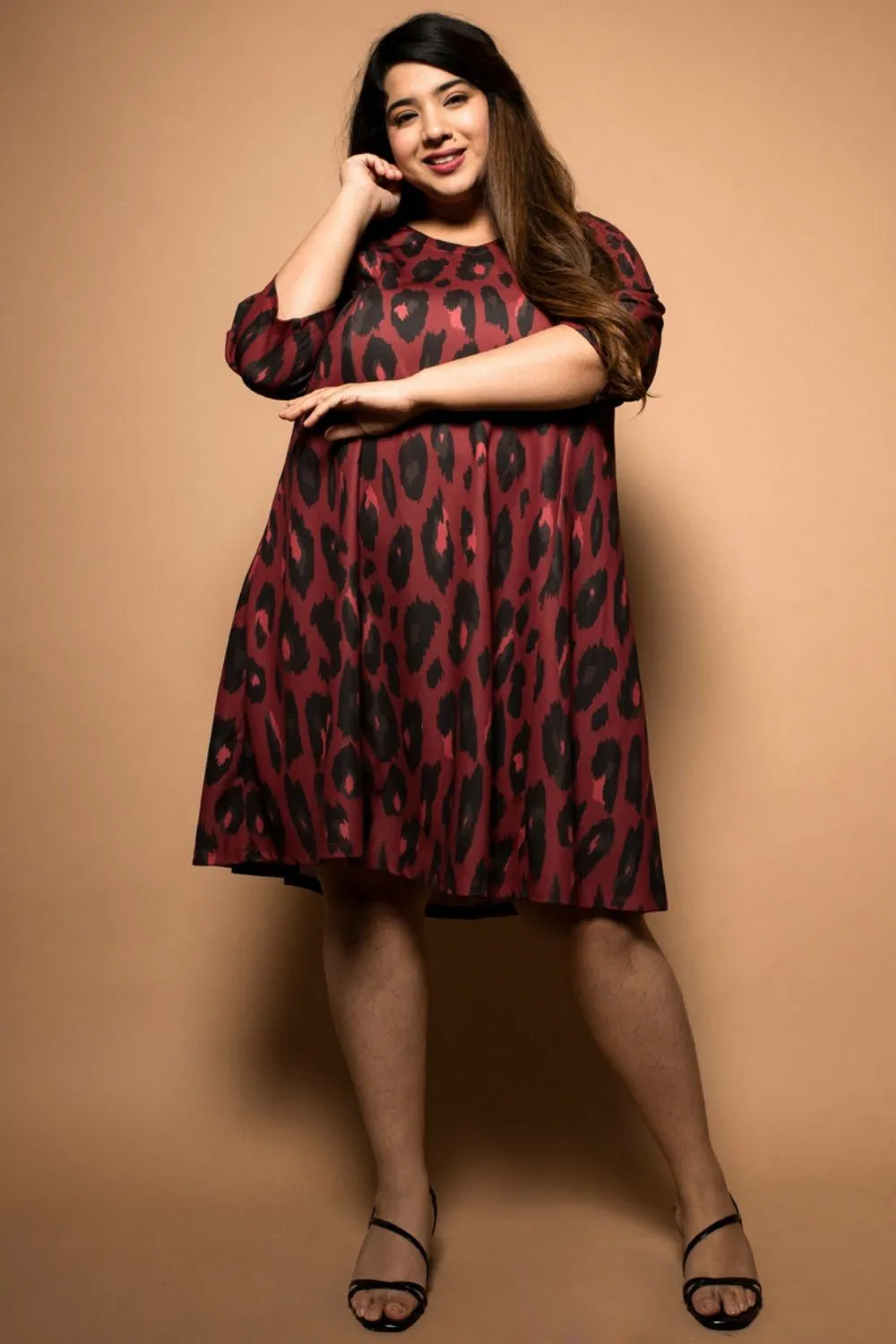 Plus Size Animal Print Red Fit And Flare Dress